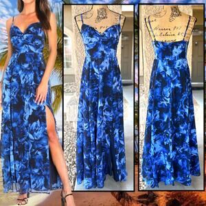 Lulus Beautiful Soul Blue Floral Print Twist-Front Maxi Dress Size M